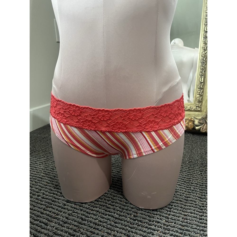Vintage‎ Victoria's Secret Pink Striped Lace Bikini Panty Glitter  Medium